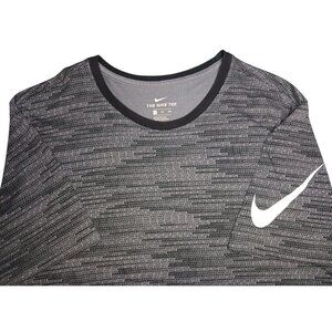 The Nike Tee Big Sleeve Swoosh Dri-Fit T Shirt Mens XXL 2XL Gray Black AOP